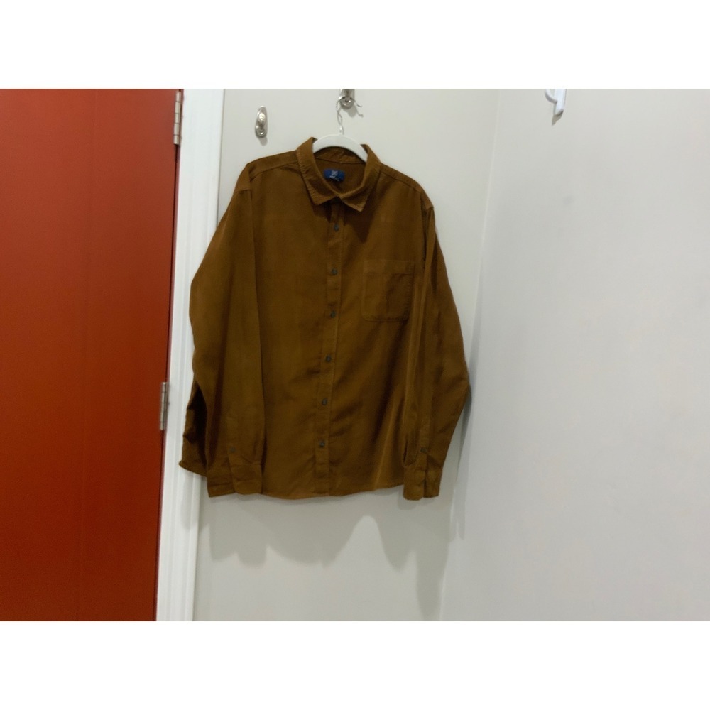 George Mens XL Brown Corduroy Long Sleeve Button Down Shirt Chest Pocket Solid